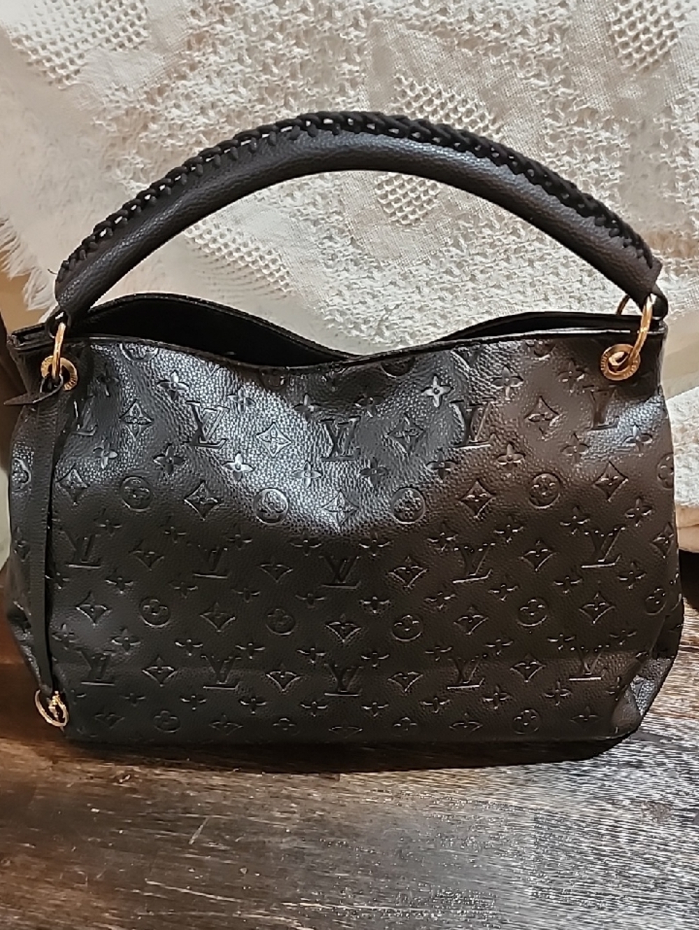 Black Embossed Monogram Artsy Top-Handle Shoulder Bag - Picture 13 of 14